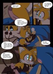 absurd_res anthro ass balls blue_body blue_eyes blue_fur blush canid canine comic dialogue duo english_text erection eulipotyphlan fox fur genitals hand_on_penis hedgehog hi_res hot_dogging male male/male mammal nude penis pepamintop sega sonic_(series) sonic_the_hedgehog sonic_the_hedgehog_(series) spade_tail tails text vein veiny_penis yellow_body yellow_fur young