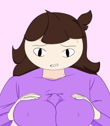 alady7 cat_eyes clothed_paizuri jaiden_animations nipples_visible_through_clothing out_of_frame_male paizuri paizuri_under_clothes sole_female sweat worried youtube youtuber youtuber_girl