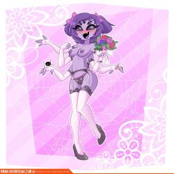 5_eyes 6_arms athletic_female blush breasts cute cute_fangs dankodeadzone female flower flowers high_heels lingerie muffet purple_hair spider tagme undertale wedding_dress