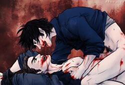 apfelgranate black_hair blood bottomless brown_hair dean_winchester gay incest male male_only pubic_hair sam_winchester sharp_teeth supernatural supernatural_(series) wrists_bound yaoi