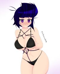 arms_behind_back arms_tied bibi_(brawl_stars) bibireversensfw blue_hair blush bondage brawl_stars drooling heart_eyes horny looking_at_viewer purple_eyes