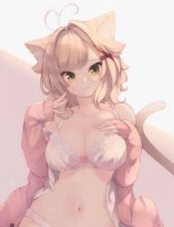 <:3 2022 :3 blonde_fur blonde_hair blush blush cat_ears cat_girl cat_humanoid cat_tail catgirl catgirls cute green_eyes hairclip lingerie medium_ass medium_breasts medium_hair neko open_jacket open_shirt pink_bow pink_jacket sad_eyebrows small_waist soft soft_shading thick_thighs white_lingerie white_shirt