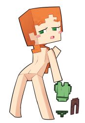 1girls alex_(minecraft) cube_head cubic_body female flat_ass green_eyes light-skinned_female long_hair minecraft miscon nude orange_hair square_head