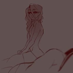 2boys affogato_cookie bed bed_sheet bedroom_eyes cookie_run dark-skinned_femboy dark-skinned_male dark_cacao_cookie dark_skin eyelashes eyeshadow femboy feminine_male ilewdha long_hair nude sitting sitting_on_bed slim_waist thick_ass thick_thighs wavy_hair