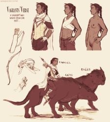 1girls animal apfelgranate armor arrow bow bow_and_arrow braid character_sheet elf elf_ears english_text female lord_of_the_rings model_sheet monochrome pubic_hair reference_sheet riding scar scars small_breasts tan_skin text the_hobbit wolf