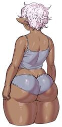 1girls ass ass_cleavage back back_view big_ass big_butt breasts butt butt_crack curvaceous curvy dark-skinned_female dark_elf dark_skin elf elf-san_wa_yaserarenai elf_female female female_focus hips huge_ass huge_butt humanoid kuroeda long_hair panties plump pointy_ears shiny_skin short_hair solo solo_female solo_focus synecdoche tank_top thick_thighs thighs underwear voluptuous white_hair wide_hips