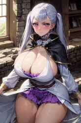 1girls ai_generated big_breasts black_bulls_uniform black_clover blush breasts cleavage curvy exposed_breasts hi_res hourglass_figure huge_breasts large_breasts long_hair looking_at_viewer massive_breasts milkersenjoyer miniskirt no_bra noelle_silva purple_eyes silver_hair thick_thighs thighs twintails voluptuous