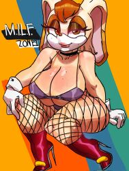 1girls anthro big_breasts bikini_top fishnet_legwear high_heels lipstick looking_at_viewer mature_female milf mother rabbit_humanoid seanmalikdesigns smmyart sonic_(series) sonic_mania sonic_the_hedgehog_(series) vanilla_the_rabbit