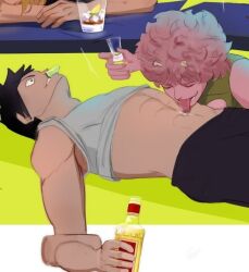 abs hanta_sero licking male mina_ashido muscles muscular muscular_male my_hero_academia