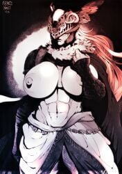 1girls abs areolae armor athletic_female big_breasts breasts cape cloak elden_ring exposed_breasts female female_only fromsoftware fur_collar helmet helmet_over_eyes huge_breasts human long_hair malenia_blade_of_miquella muscular muscular_female nipples shimetta_masuta solo solo_female