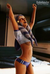 1girls 3d 3d_(artwork) abs ahsoka_tano airress3d_(3d-modeller) alien alien_girl alternate_costume ass ass_focus athletic_female blender blender_(software) closed_eyes curvy fit fit_female gladionanimated lekku looking_away montrals nipples nipples_covered orange_body orange_skin panties petite small_ass small_breasts solo solo_female solo_focus standing star_wars stretching suggestive text the_clone_wars:_season_seven thighs togruta underboob underwear