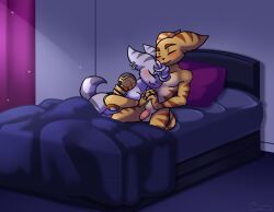 1boy 1boy1girl 1girls after_sex flaccid_penis hand_holding kissing love nude ohmuu on_bed ratchet_(ratchet_and_clank) ratchet_and_clank rivet_(ratchet_and_clank) romantic romantic_ambiance romantic_couple