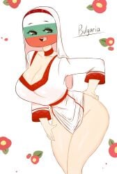 1girls anthro big_breasts bulgaria_(countyhumans) clothed clothed_female countryhumans countryhumans_girl female female_only female_solo flawsy flowers_in_background half-dressed hand_on_hip huge_breasts light-skinned_female light_skin looking_at_viewer looking_away national_personification no_panties only_female open_mouth partially_clothed smiling solo solo_female standing standing_female tagme thick_ass thick_thighs white_clothes wide_hips