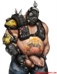 balls gay holding_penis male male_only mask muscles muscular overwatch overweight penis penis_out roadhog solo solo_male tattoo treeborkd