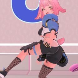 animal_ears ass ass_focus big_ass el_xox indie_virtual_youtuber looking_at_viewer looking_back pink_hair screenshot thick_ass virtual_youtuber yellow_eyes