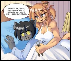 bandages bed big_breasts blushing female fidget furry galan_(lucyfercomic) goya_(lucyfercomic) lucyfercomic muscular_female nervous original original_character original_characters pillow spanish_text tagme translation_request