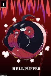 air_inflation demon_girl enjoying_expansion fwoompcrrkpop helltaker inflation modeus_(helltaker) pleasure_face puppypuffs spherical_inflation sunken_head sunken_limbs