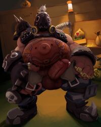 balls boner erection gay male male_only mask muscles muscular open_fly overwatch overweight penis penis_out precum roadhog solo solo_male spectral-bat tattoo