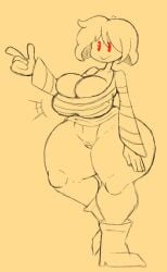 1girls 4_fingers bandaid_on_pussy big_breasts bottomless chara female_only red_eyes tagme thick_thighs twitter undertale yummercummer