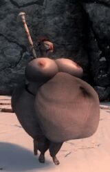 1girls argonian bethesda_softworks big_belly big_breasts digestion gif implied_digestion lizard mod skyrim struggling_prey the_elder_scrolls vore