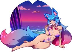 1girls animal_ears belly big_breasts blue_eyes blue_hair breasts casual covered_nipples covered_pussy feet female female_focus female_only ian_chase large_breasts light-skinned_female light_skin lying_on_side navel nude nude_female ocean pale_skin pink_highlights popsicle popsicle_in_mouth popsicle_melting pubes pubic_hair pussy scales silvervale sucking sucking_on_popsicle taped_nipples taped_pussy thick_thighs two_tone_hair virtual_youtuber vshojo wolf_ears wolf_girl wolf_tail