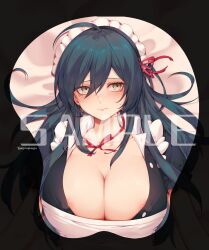 1girls ahoge areola_slip areolae big_breasts blue_eyes blush boob_mousepad cleavage danganronpa danganronpa_v3 ewa_(seraphhuiyu) female female_only hair_between_eyes light_skin looking_away maid maid_headdress maid_uniform mousepad oppai_mouse_pad rule_63 saihara_shuuichi shy solo straight_hair