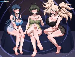 27lsd 3girls abdomen alternate_version_available big_ass big_breasts blonde_hair blue_hair blush busty commission danganronpa danganronpa_ultra_despair_girls feet green_hair gyaru hourglass_figure huge_breasts hypnosis junko_enoshima large_breasts lingerie looking_at_viewer maizono_sayaka naegi_komaru nails picot_trim straight_hair thick_thighs voluptuous voluptuous_female yellow_hair