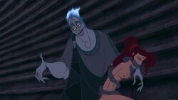 bare_breasts bondage disney female gag gagged hades_(hercules) hercules_(disney) male megara nipples screenshot