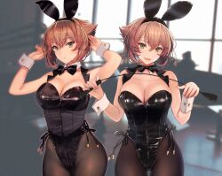 big_breasts black_legwear bodysuit female female_focus kantai_collection kasumi_(skchkko) looking_pleasured mutsu_(kantai_collection) thick_thighs