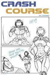 armor caco-bro comic crash_(quake) doom doom_slayer_(doom) english_text female helmet magazine muscular muscular_female muscular_male quake reading