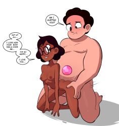 1boy 1boy1girl 1girls aged_up barefoot blushing cartoon_network connie_maheswaran dark-skinned_female dark_skin deep_penetration dialogue doggy_style doggystyle english english_text flapping full_body glasses grabbing_ass humping looking_at_partner nervous nude nude_female nude_male one_eye_closed ounpaduia petite pleasure_face signature sitting skinny small_breasts speech_bubble steven_quartz_universe steven_universe sweating text white_background wholesome