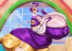 anatid anseriform anthro ass avian belly big_belly big_breasts big_butt bird breasts brown_eyes butt captain_beakman duck female hair huge_breasts huge_butt overweight overweight_female purple_hair smoking solo t.o.t.s. tiny_ones_transport_service window xtrent968