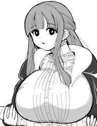 bangs breasts button_down_shirt clothed fern_(sousou_no_frieren) huge_breasts k_kimisono long_hair mage open_mouth solo solo_female sousou_no_frieren