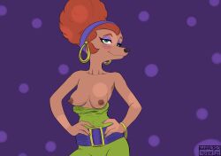 2021 anthro areola biped breasts canid canine clothing color_edit colored disney ear_piercing ear_ring edit female goof_troop green_eyes hair mammal nipples piercing red_hair sabrotiger solo sylvia_marpole