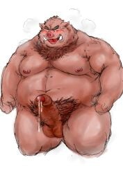 2011 absurd_res anthro barazoku bodily_fluids edit erection flaccid front_view genital_fluids genitals hi_res humanoid_genitalia humanoid_penis kemono kneeling kotobuki male mammal muscular muscular_anthro muscular_male nude obese obese_anthro obese_male overweight overweight_anthro overweight_male penis portrait precum simple_background solo steam suid suina sus_(pig) sweat three-quarter_portrait uncensored white_background wild_boar