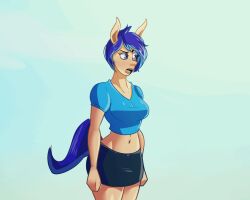 animated ass_expansion bimbo bimbofication blue_eyes blue_hair breast_expansion drink gif humanoid oc surprised tail tgednathan torn_clothes trash_can