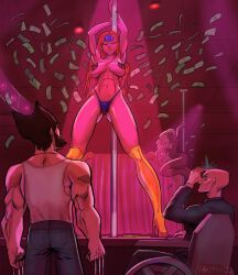 2boys 2girls african african_female artfoo_1 charles_xavier dark-skinned_female high_heel_boots jean_grey marvel marvel_comics mutant ororo_munroe pasties pole pole_dancing professor_xavier red_hair storm_(x-men) stripper_pole wolverine_(x-men) x-men