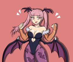 1girls alternate_costume breasts cleavage clothed clothing cosplay darkstalkers female fire_emblem fire_emblem:_three_houses hayato_stuff hilda_valentine_goneril medium_breasts morrigan_aensland_(cosplay) nintendo open_mouth pink_hair solo