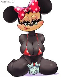 1girls alternate_body_type alternate_breast_size anthro artfoo_1 bikini black_fur disney eyelashes female female_focus female_only gloves humanoid looking_at_viewer mammal mammal_humanoid minnie_mouse mouse_humanoid on_knees solo solo_female