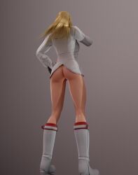 1girls 3d ass ass_focus athletic athletic_female back_view bangs blonde_hair blunt_bangs boots boots_without_bottomwear bottomless emilie_de_rochefort female legs light-skinned_female light_skin long_legs no_panties no_pants simple_background solo solo_female tall tall_female tekken thighs