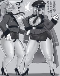 1girls 2022 abigail_(metal_slug) ahe_gao alternate_breast_size alternate_costume aqua_eyes big_ass big_breasts black_and_white black_high_heels black_panties black_skirt black_tie blush breast_outside breasts breasts_out female high_heels high_resolution highres huge_ass japanese_text long_hair metal_slug metal_slug_attack military military_cap military_hat military_jacket military_uniform minami_aomori nipples_visible_through_clothing open_mouth pink_hair punch pussy_visible_through_clothes pussy_visible_through_panties saliva short_skirt simple_background sketch skirt skirt_lift snk thick_ass thick_legs thick_thighs tie tie_between_breasts translation_request white_gloves wide_hips