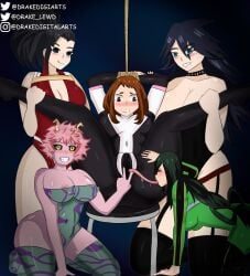 ashido_mina asui_tsuyu bondage drakesama female_only group hero_outfit_(mha) kayama_nemuri midnight_(my_hero_academia) mina_ashido missionary_position momo_yaoyorozu my_hero_academia nemuri_kayama ochako_uraraka ochako_uraraka_(hero_outfit) on_fours on_knees pussy_licking tied_up tsuyu_asui uraraka_ochako uraraka_ochako_(hero_outfit) yaoyorozu_momo