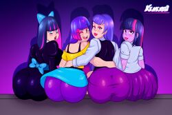 4girls ass big_ass big_butt black_hair crossover dc dc_super_hero_girls eastern_and_western_character equestria_girls female female_only glitch_techs kenergi looking_at_viewer looking_back miko_kubota multiple_girls my_little_pony panty_&_stocking_with_garterbelt purple_hair shiny_skin smooth_skin stocking_anarchy twilight_sparkle_(mlp) two_tone_hair zee_zatara