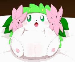 anus bed blush female feral fur furniture furry furry_only genitals hi_res land_forme_shaymin legendary_pokemon lying minami_(artist) nintendo on_back on_bed pokémon_(species) pokemon pokemon_(species) presenting presenting_pussy pussy shaymin solo video_games