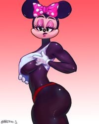 1girls alternate_body_type alternate_breast_size anthro artfoo_1 big_breasts black_fur disney eyelashes eyeshadow female female_focus female_only humanoid looking_at_viewer mammal mammal_humanoid minnie_mouse mouse mouse_humanoid partially_clothed side_view topwear underboob