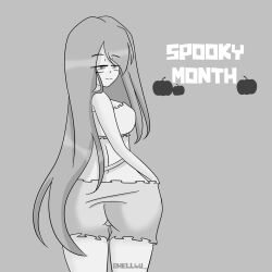 1girls artist_request ass breasts clothed fhs fhsz3r0 fnafhs fnafhs_z3ro fnafhsrule34 greyscale joy_(fnafhs) long_hair looking_back thick_ass