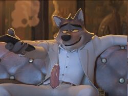 after_masturbation anthro canid canine chorogon clothed cum dick_through_fly edit erect_penis erection fur furry humanoid_penis long_sleeves male male_only mr._wolf_(the_bad_guys) pants penis shirt smiling solo solo_male the_bad_guys throbbing_penis watching_tv wolf wolf_ears yellow_sclera