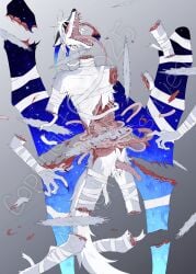 2_horns absurd_res ahe_gao anthro artist_viciouswolf bandage bodily_fluids canid canine canis character_viciouswolf cross_section decapitation dismemberment fur genital_fluids genitals gore grey_body grey_fur hi_res horn hybrid looking_pleasured male mammal nude organs penis saw solo tongue tongue_out tools urine viciouswolf white_body white_fur wings wolf