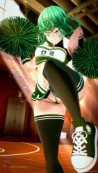 1girls 3d blackflames3 breasts cheerleader cheerleader_outfit cheerleader_uniform female female_focus female_only g-string green_eyes green_hair light-skinned_female light_skin looking_at_viewer one-punch_man pom_poms short_shorts skirt solo tatsumaki thick_thighs thighhighs thighs wide_hips