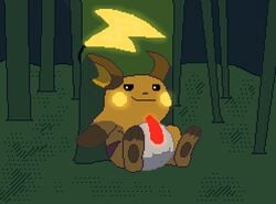 color feral front_view fur glowing mabit male male_only nintendo pixel_art pokemon pokemon_(species) raichu sitting solo tagme